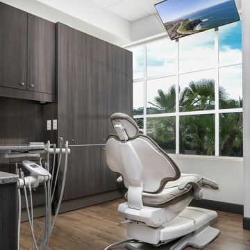 patient treatment room with dental chair